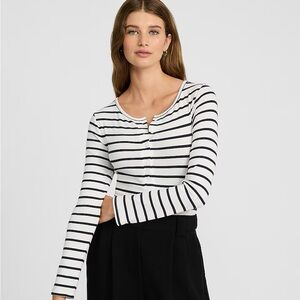 Express Black and White striped Henley bodysuit